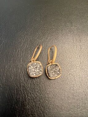 Gold-Tone Druzy Drop Earrings in Silver Glitter